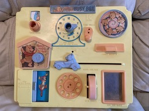 1975 SEARS Winnie The Pooh ACTIVITY CENTER Busy Box Baby Crib Preschool Toy VTG
