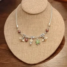 Brighton Retired HTF Lovebug Charm Necklace Ladybug Flower Nature Reversible New