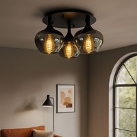 Deckenlampe Deckenleuchte Wohnzimmerlampe Glas Rauchfarben 3 Flammig Led D 45 Cm