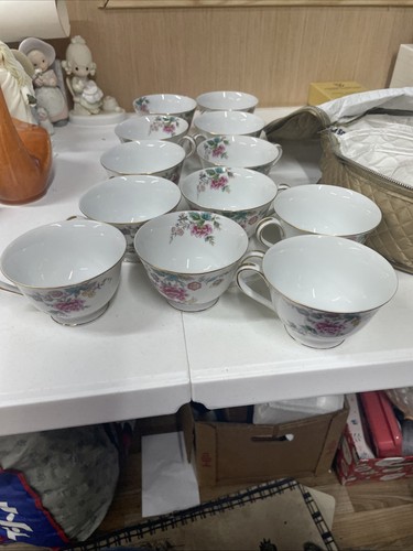 Noritake Porzellan 12 Teetassen Pfingstrose #5053 Japan NEU im Reißverschlussetui