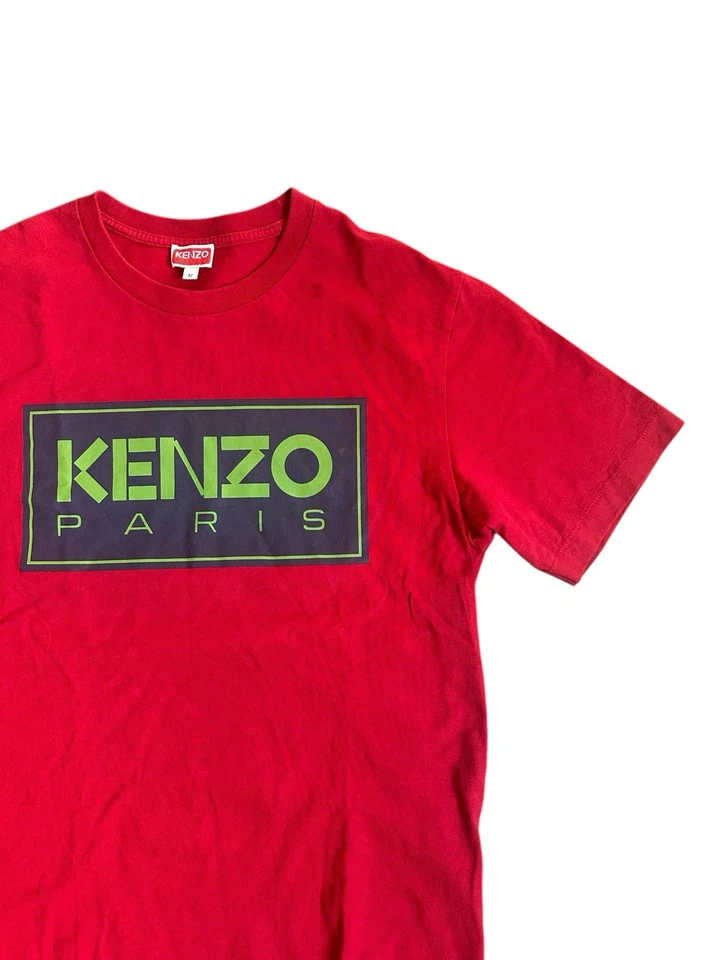 Camiseta manga corta KENZO Paris algodón rojo logotipo de caja deletreada talla mediana Foto 2 de 4