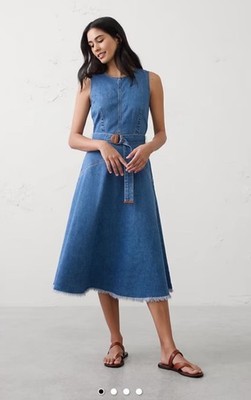 republic denim dress NWT Banana Republic DENIM BELTED MIDI DRESS BLUE Size 2 Or 6 Medium Wash