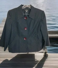 NWT Giorgio Sant Angelo Women 14 Charcoal Gray Swing Jacket Blazer 3/4 Sleeve
