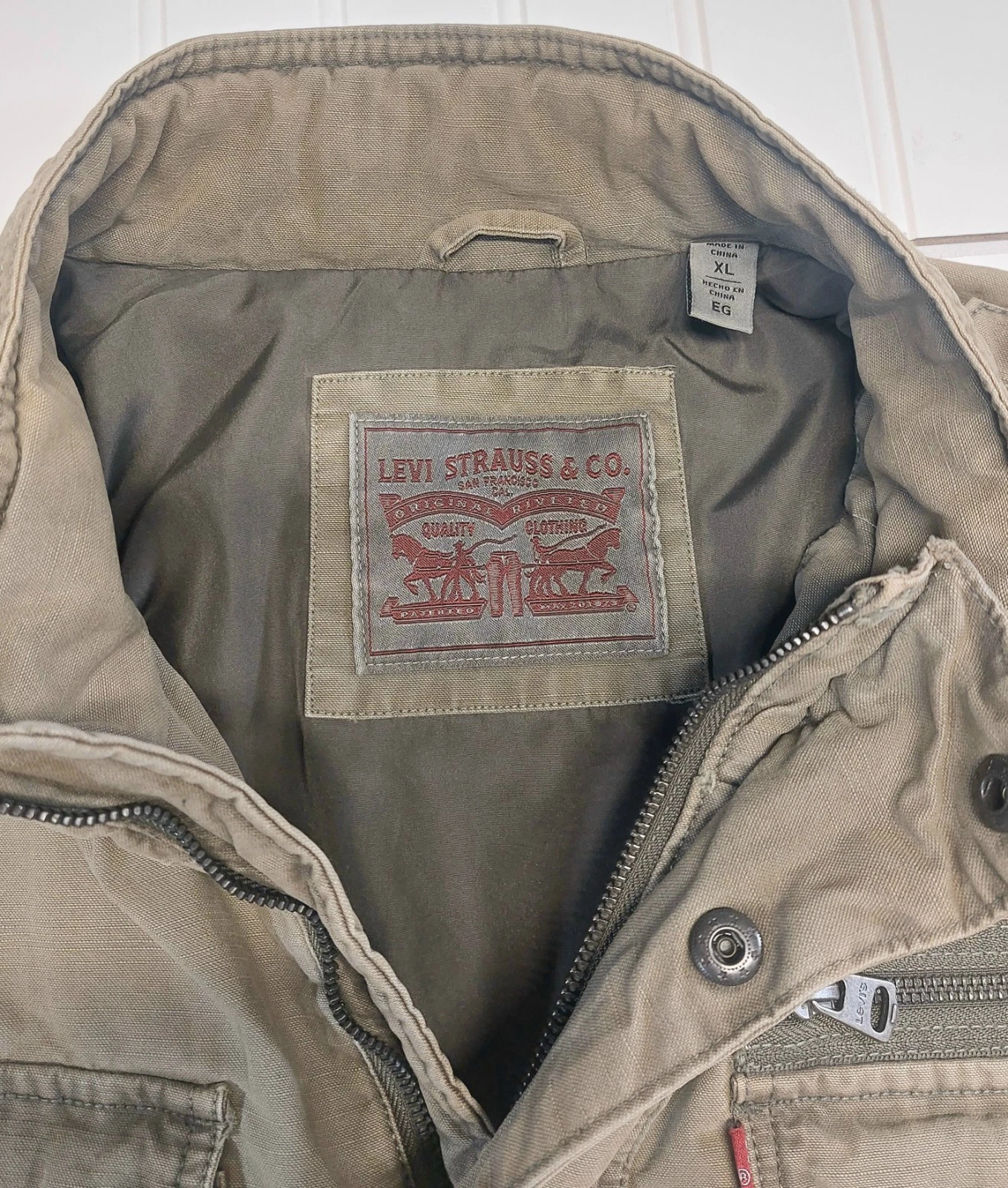 Levis Military Trucker Style Canvas Green Jacket Size XL Zipper& Button  image 2