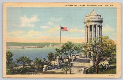 Soldiers & Sailors' Monument NYC Curteich Colortone Postcard 1942 Posted