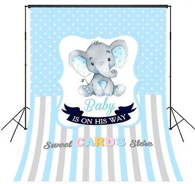 Boy Elephant Baby Shower Background, Max Studio Elephant Shower Curtain