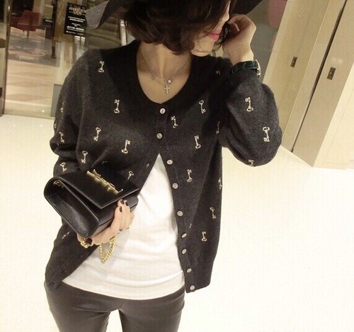 Women's Dolce & Gabbana Key Embroidered Cardigan Grey Size SZ 38 Cashmere - Afbeelding 1 van 12