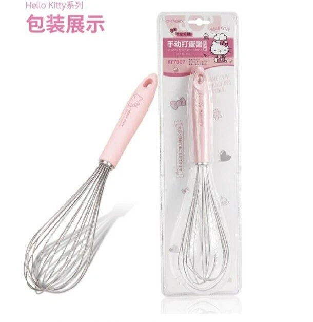 Sanrio Hello Kitty Wire Whisk Egg Beater Mixer Pink Handle Stainless Steel