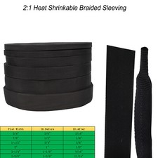 Braided Sleeve 2:1 Heat Shrinkable Cable Insulate Wire Wrap Manage 5 22ft Length