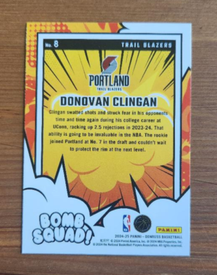 2024-25 Panini Donruss Donovan Clingan #8 Bomb Squad Rookie Card