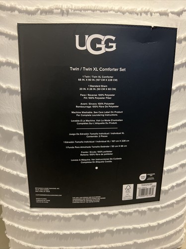 Ugg Devon Textured Twin/Twin XL Comforter Set 66X90 1Sham 26X21  White NEW - Afbeelding 8 van 9