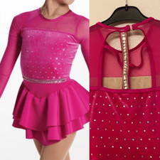 Weissman Dance costume hot pink mesh sleeve dress Believe Me 17755 SA