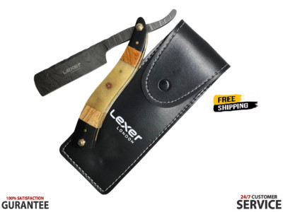 Luxus Damaststahl Straight Razor Cut Throat Salon Rasierhobel & Gratis Etui