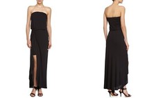 Halston Heritage Knot Strapless Dress Black Mercerized Rayon Interlock High Low