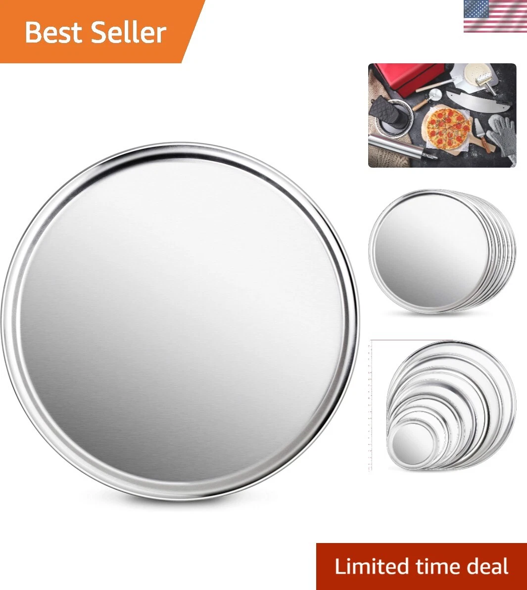50912 Pizza Pan/Tray, Wide Rim, Aluminum, 18 Inch, Pack of 6