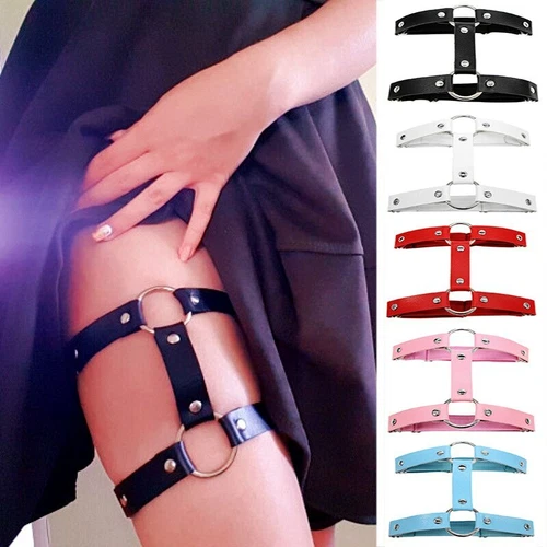 Multi-color Elastic Leather Leg Garter Belt Fashion Punk Chic Thigh Harness - Picture 1 of 20
