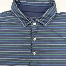 Hickey Freeman Men's Short Sleeve Blue Striped Large Stretch Golf Polo Shirt