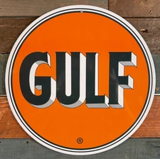 Gulf Oil Metal Sign 12" Round Design - Wall Decor For Garage or Man Cave