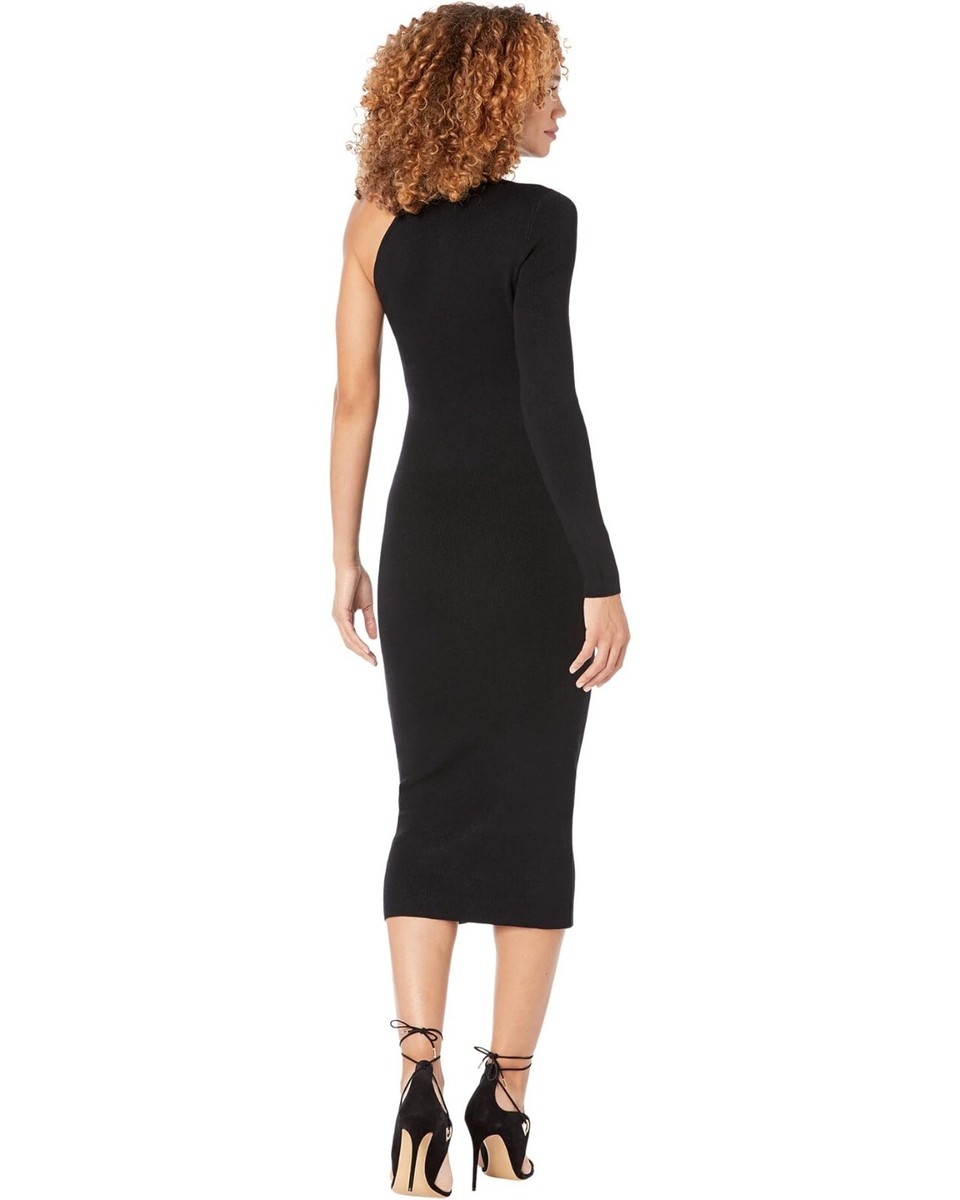 navy blue dress for baby girl Bardot Asymmetric Sleeve Knit Dress Black L138209 Womens Size M