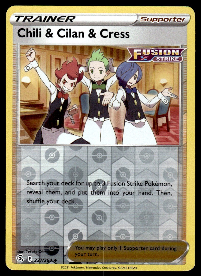 Chili & Cilan & Cress #227/264 Reverse Holo 2021 Pokemon Fusion Strike LP
