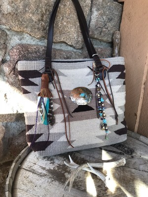 Southwestern Aztec Hand Dyed Western Wool Purse Bag Fringe Beads Feathers Concho