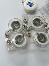 4 Pack - Retractable ID Badge Reels Clear w/ Slide on Belt Clip - w/ ID Holders