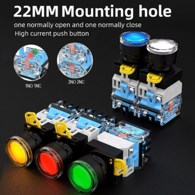 22mm Illuminated Push Button 110VAC 10A SPDT Start Stop Momentary Control Panel