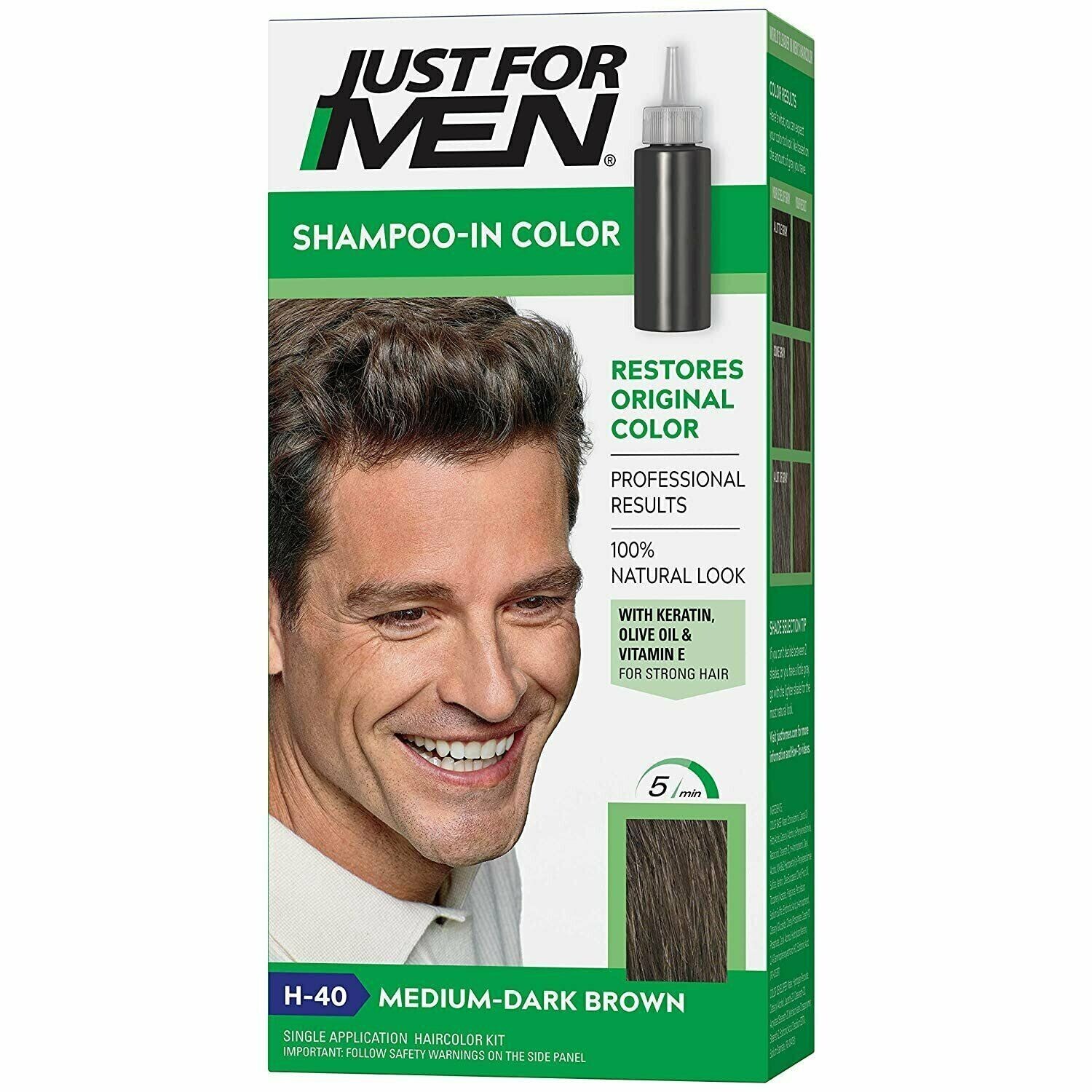 Just For Men Shampoo-In Color Medium Dark Brown H40 with Keratin NEW