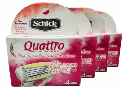 schick quattro ultra smooth papaya/pearl for women 16 total cartridges scuff box
