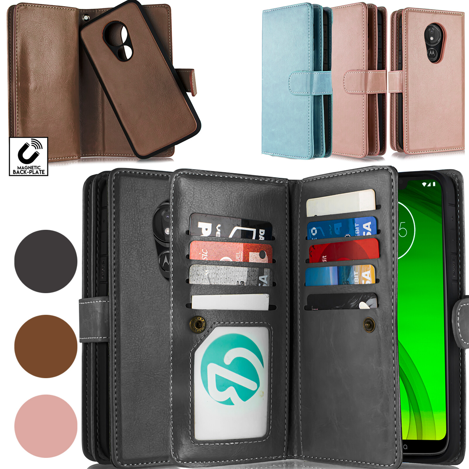 for Moto G7 Play XT1952 PU Leather 8 Card Slot Magnetic Wallet Case[DETACHABLE]  | eBay