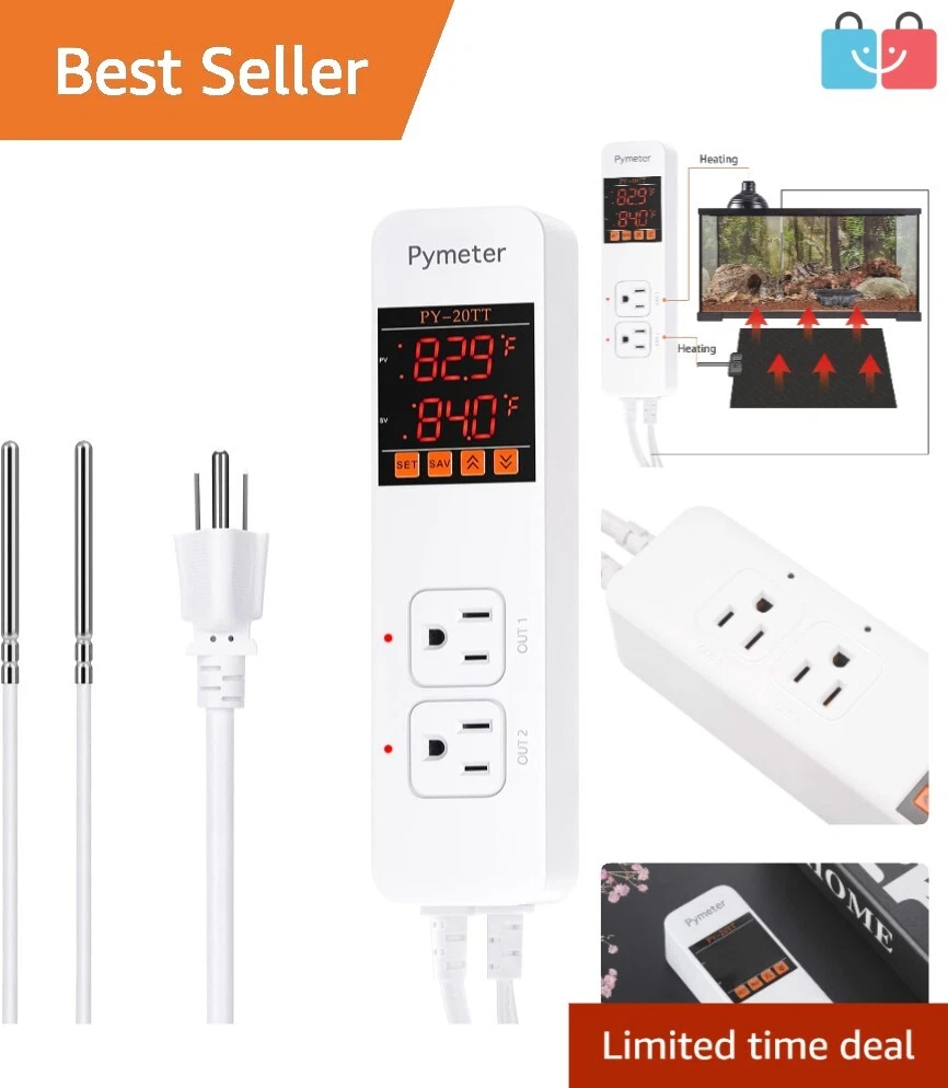 Versatile Reptile Thermostat - Dual Probe Sensor, LCD Display, Alarm Alerts
Opens in a new window or