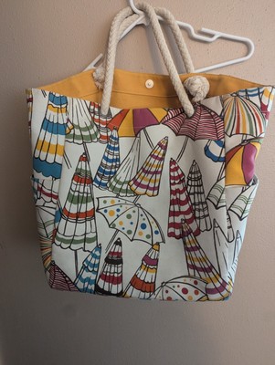Pottery Barn Large Beach Umbrellas Tote Bag Rope Handles Heavy