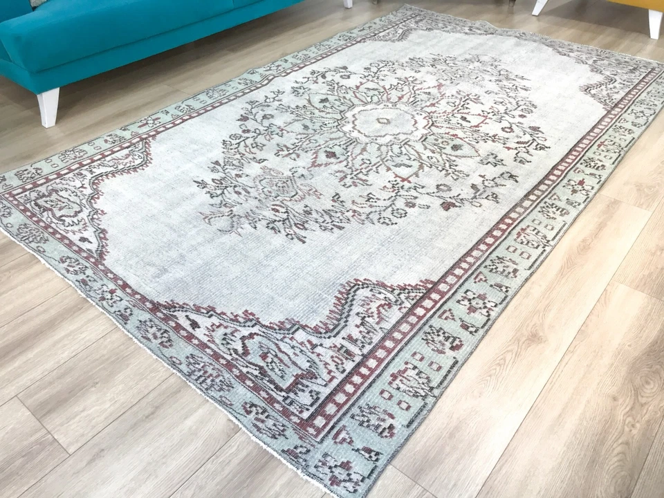 Alfombra floral, alfombra de lana natural, alfombra para sala de estar, alfombra hecha a mano, 5,8 x 9,2 pies Foto 2 de 4