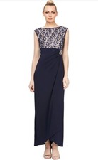 S.L. Fashions Women's Lace Overlay Dress Size 14 Navy
