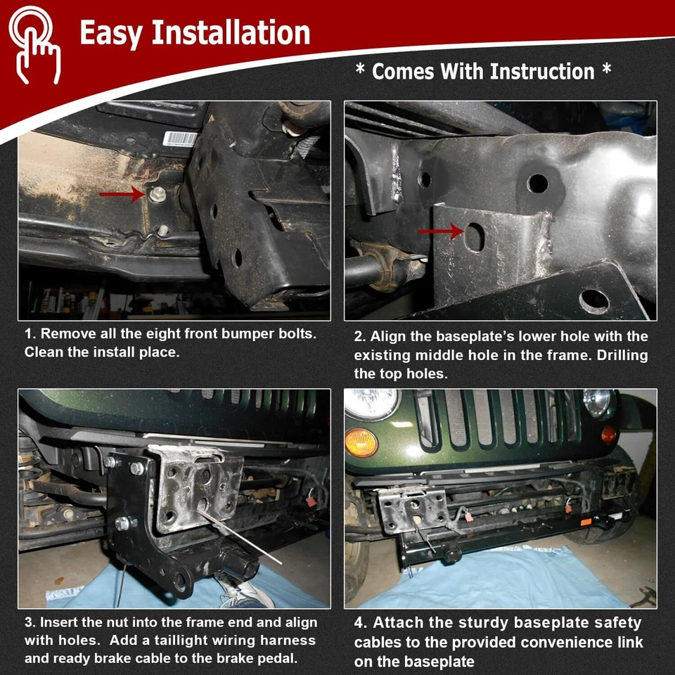 BX1126 Tow Bar Base Plate Bracket forJeep Wrangler JK JKU 2/4 Doors 2007-2018 - Image 3 of 4