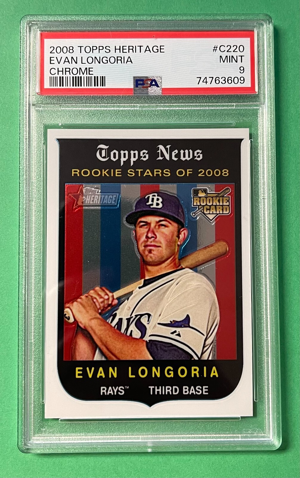2008 TOPPS HERITAGE EVAN LONGORIA CHROME ROOKIE RC 1953/1959 #C220 PSA 9 MINT