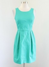 J Crew Factory Green Textured Cotton Sheath Dress Size 0 Sleeveless Pleated
