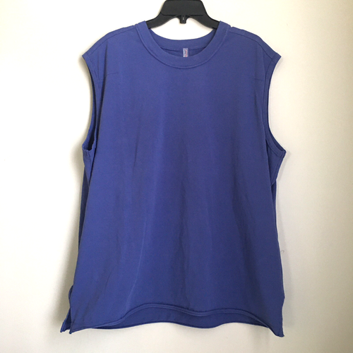 Free People Movement Top Hot Shot Sleeveles Crewneck Women Large Blue Zip Pocket