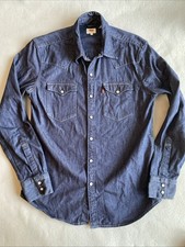 Levi's Denim Shirt Men's Medium Western Cowboy Pearl Snap Long Sleeve Dark Wash