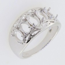 Sterling Silver Semi Mount Ring Setting Oval 6x4mm Multi Stone Band