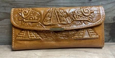 Hecho en Mexico Genuine Leather Women’s Trifold Wallet Tooled Inca Envelope