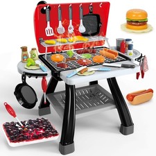 Kids Play Kitchen Toys, BBQ Grill Playset with child-size, Red