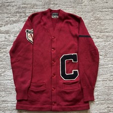 Vintage 1950s Letterman College Cardigan Sweater Cleveland CVC Red Men  s Large