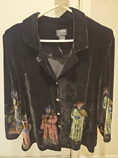 Citron Santa Monica Black Velvet Jacket Asian Style Womens L Silk And Rayon