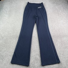 Adidas Pants Womens Small Navy Blue Flare Trousers Ribbed 3 Stripe Athleisure