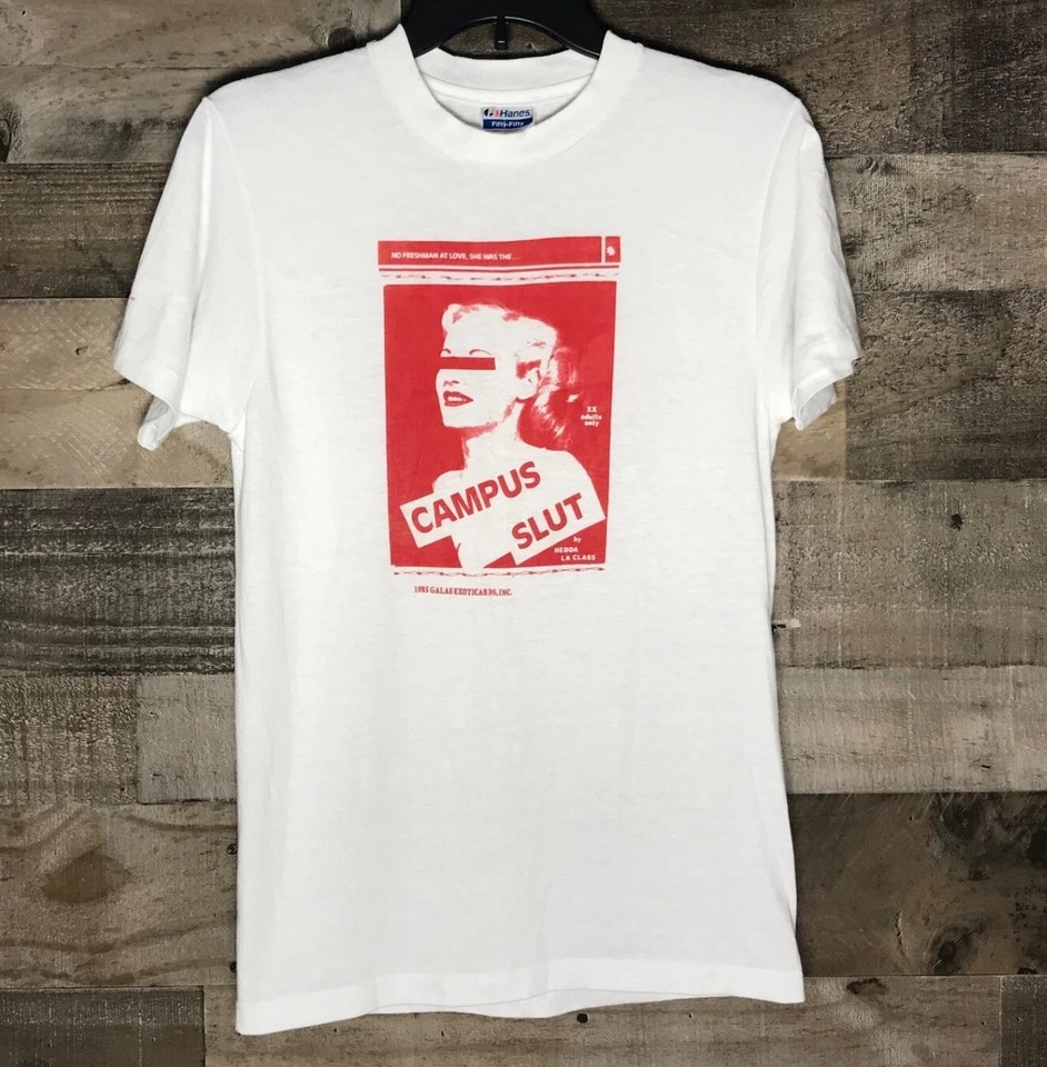 Vintage 80s Obscene College White Single Stitch T-Shirt Galas Exoticards Medium