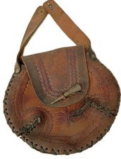 Vintage Hand Tooled Brown Leather Western Hand Bag Strap Made In Mexico