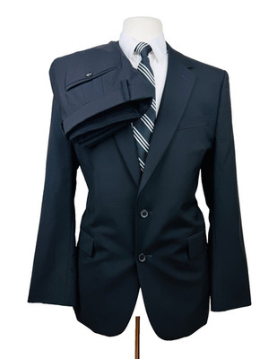 PAUL SMITH Mens 44R Solid Black Wool Soho Fit 2 Piece Suit W/ Dress Pants 38x27