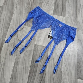 Dita Von Teese Gwendoline Periwinkle Blue Lace and Mesh Garter Belt Suspender