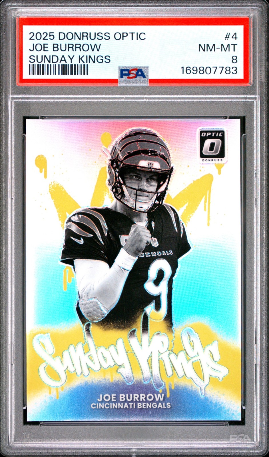 2025 Panini Donruss Optic Joe Burrow #4 Sunday Kings SSP Bengals PSA 8